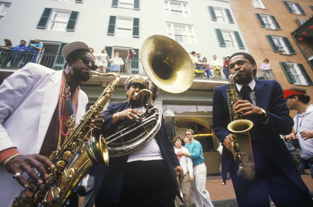 Band of musicians play during Mardi Gras in New Orleans